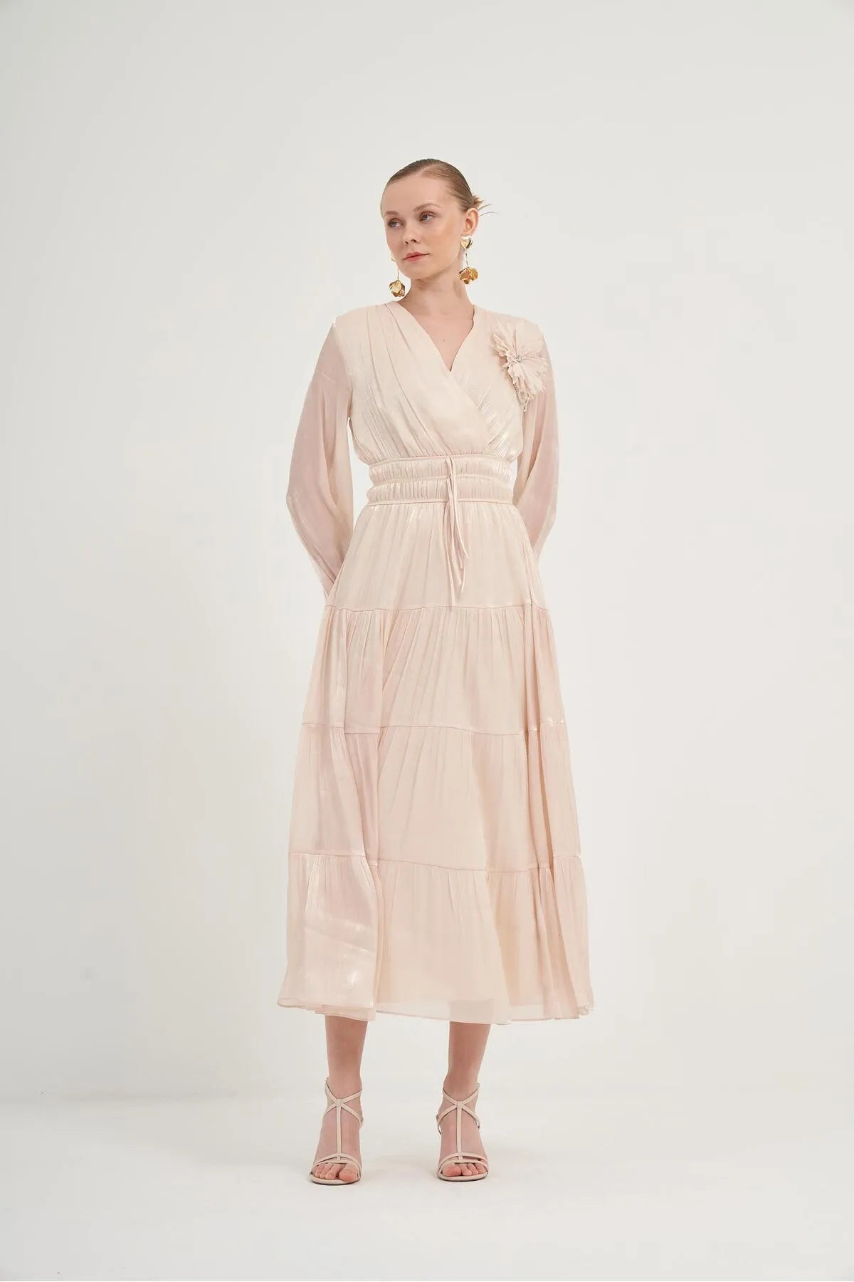 Organza Design Dress - Beige