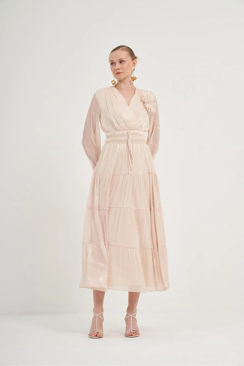 Organza Design Dress - Beige