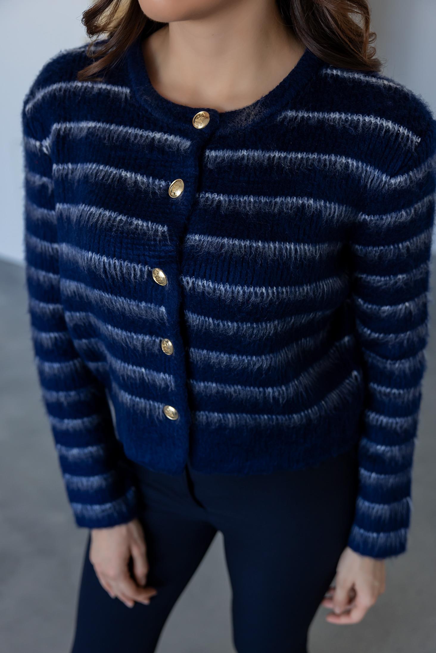 Gold Button Knitted Cardigan - NAVY BLUE