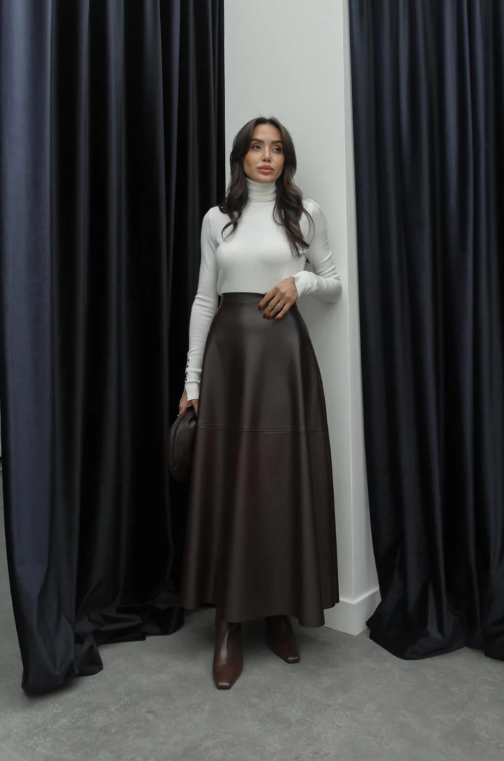 Bitter Brown Leather Maxi Skirt