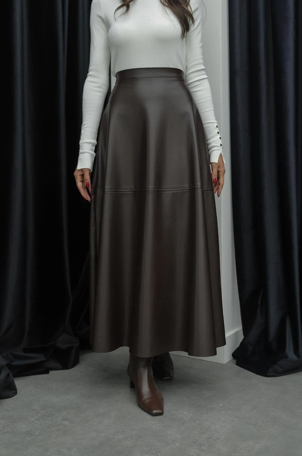 Bitter Brown Leather Maxi Skirt