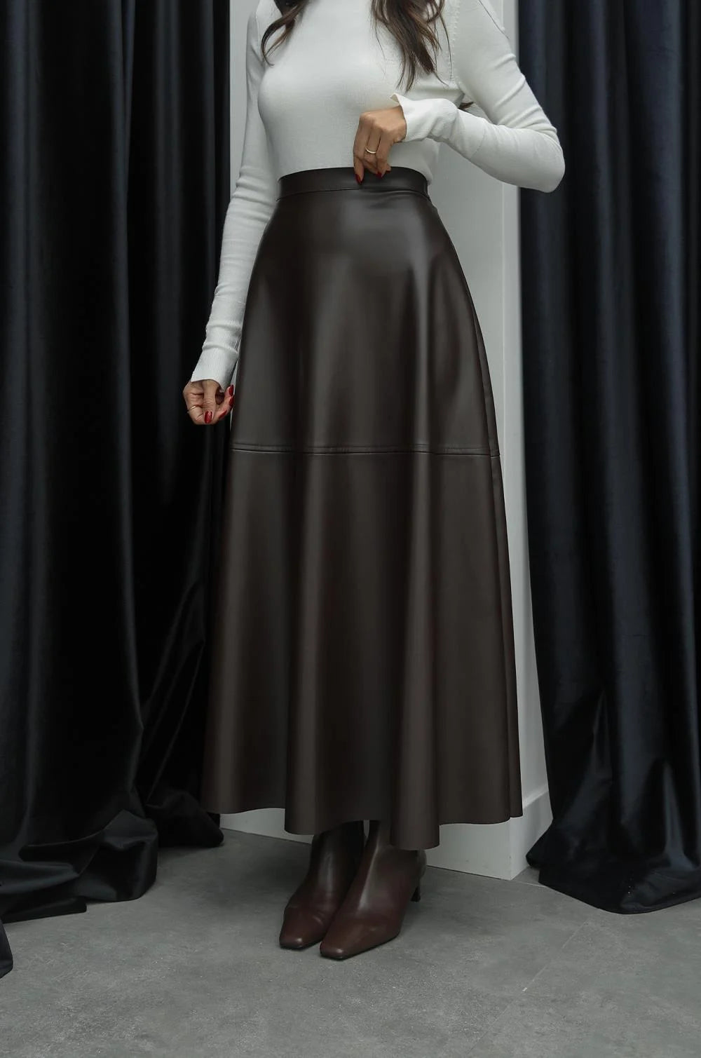 Bitter Brown Leather Maxi Skirt