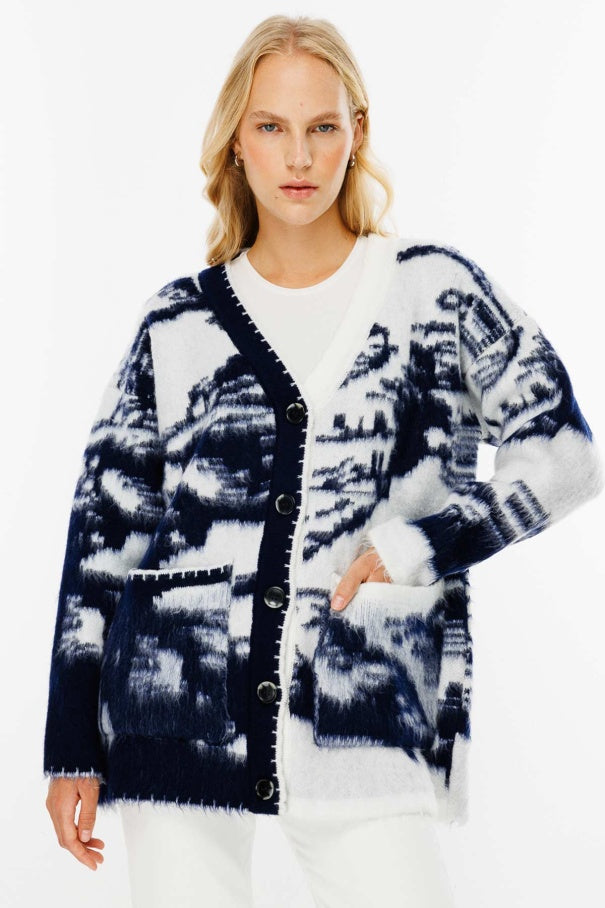 Patterned Navy Blue Cardigan | CARDIGAN | CLOTHES | Lebbse Patterned Navy Blue Cardigan | CARDIGAN | CLOTHES | Lebbse