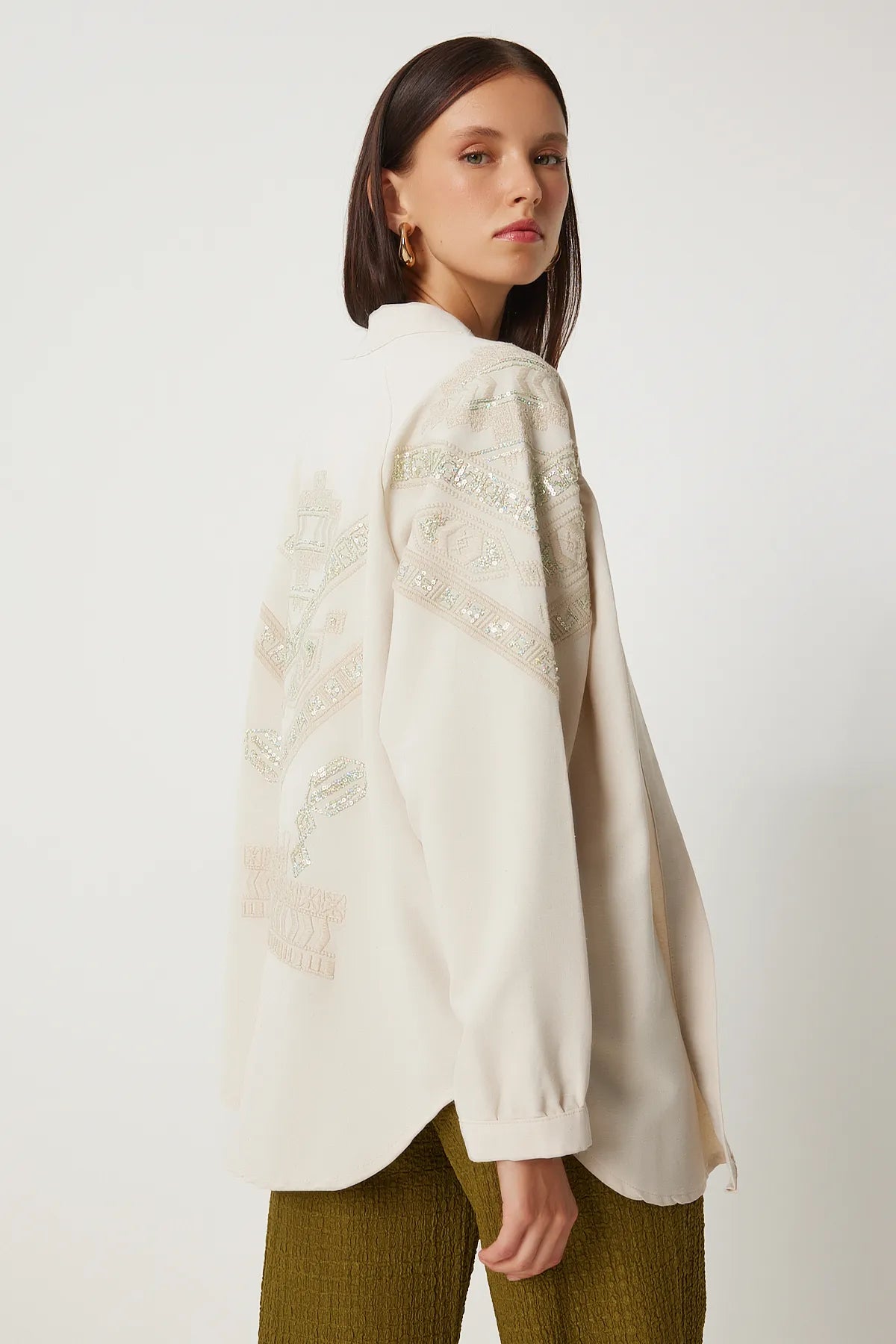 Embroidered Linen Kimono CREAM BEIGE