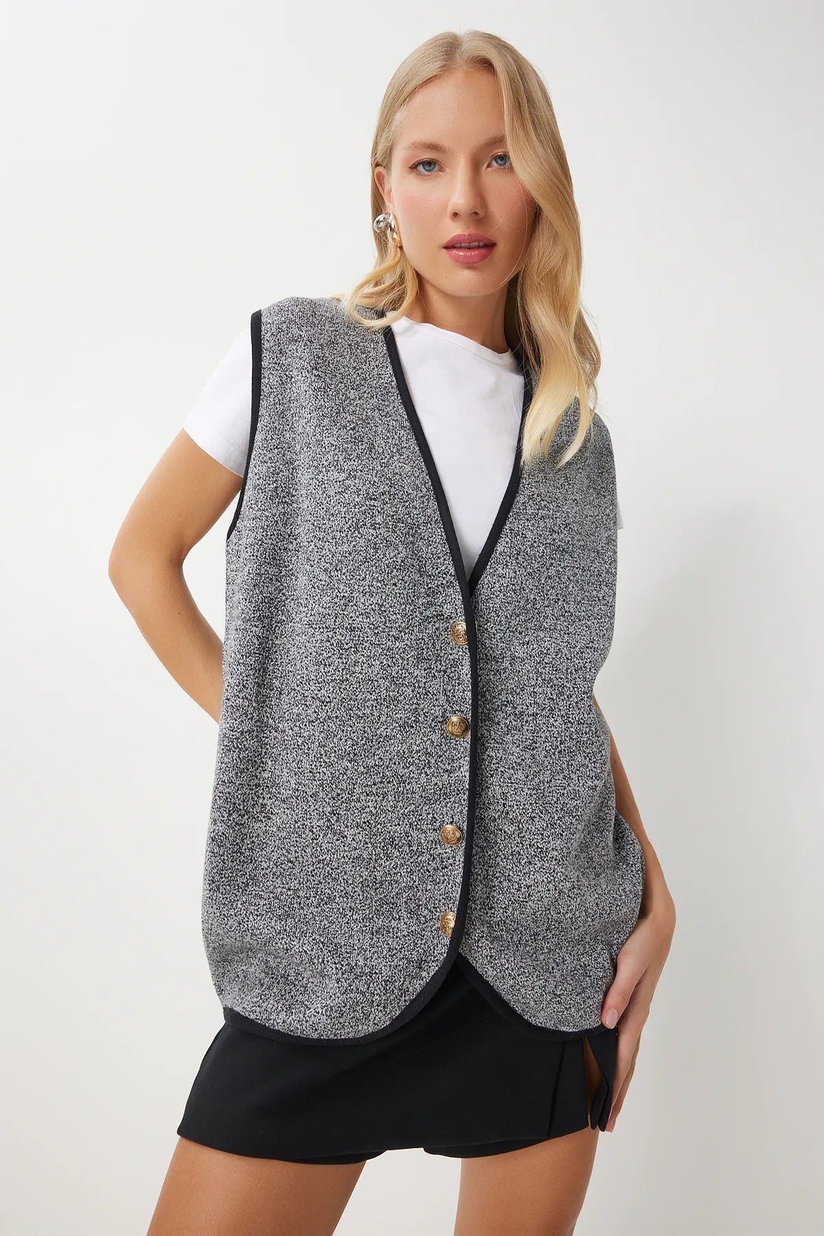 Dark Gray Buttoned Knit Vest