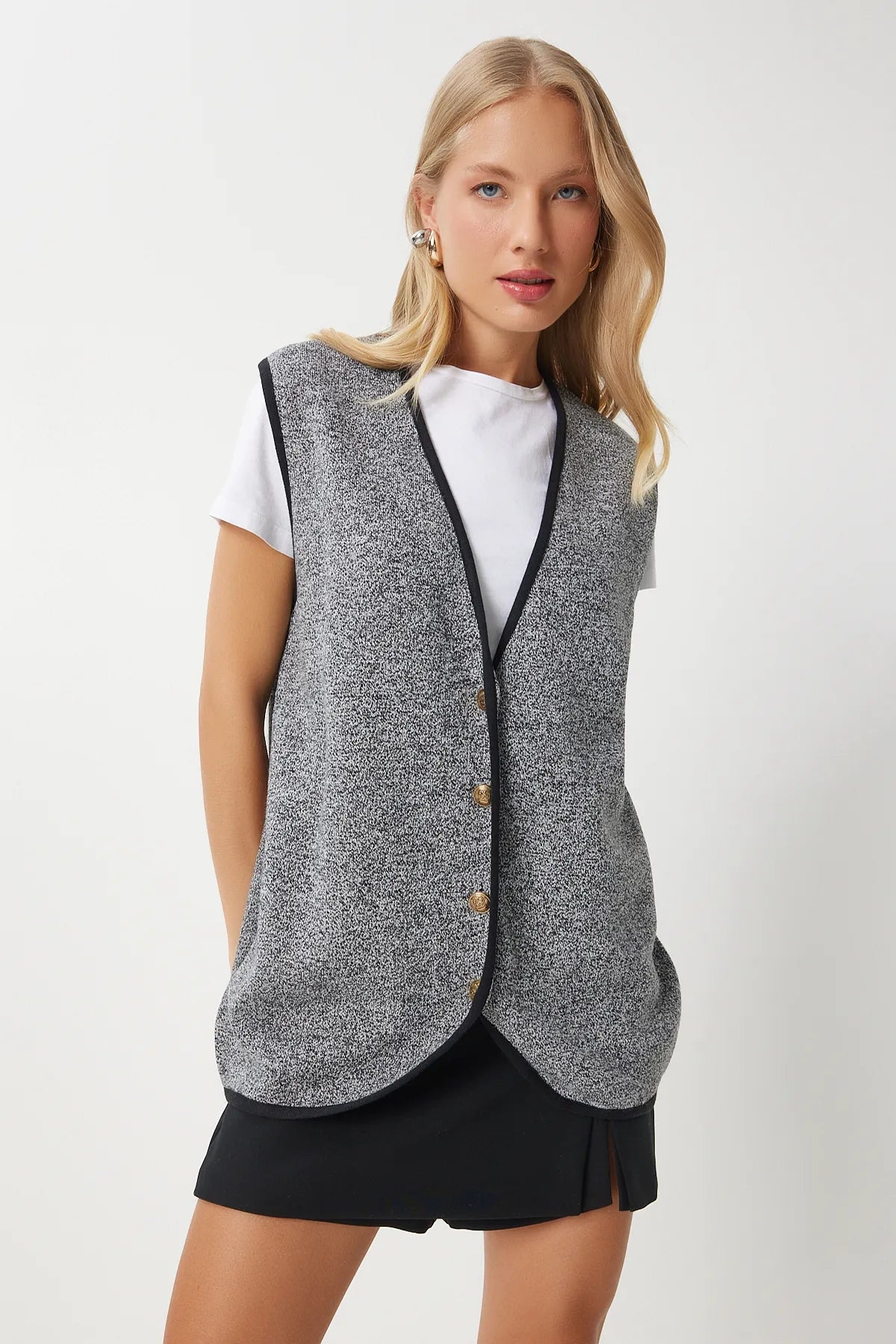 Dark Gray Buttoned Knit Vest