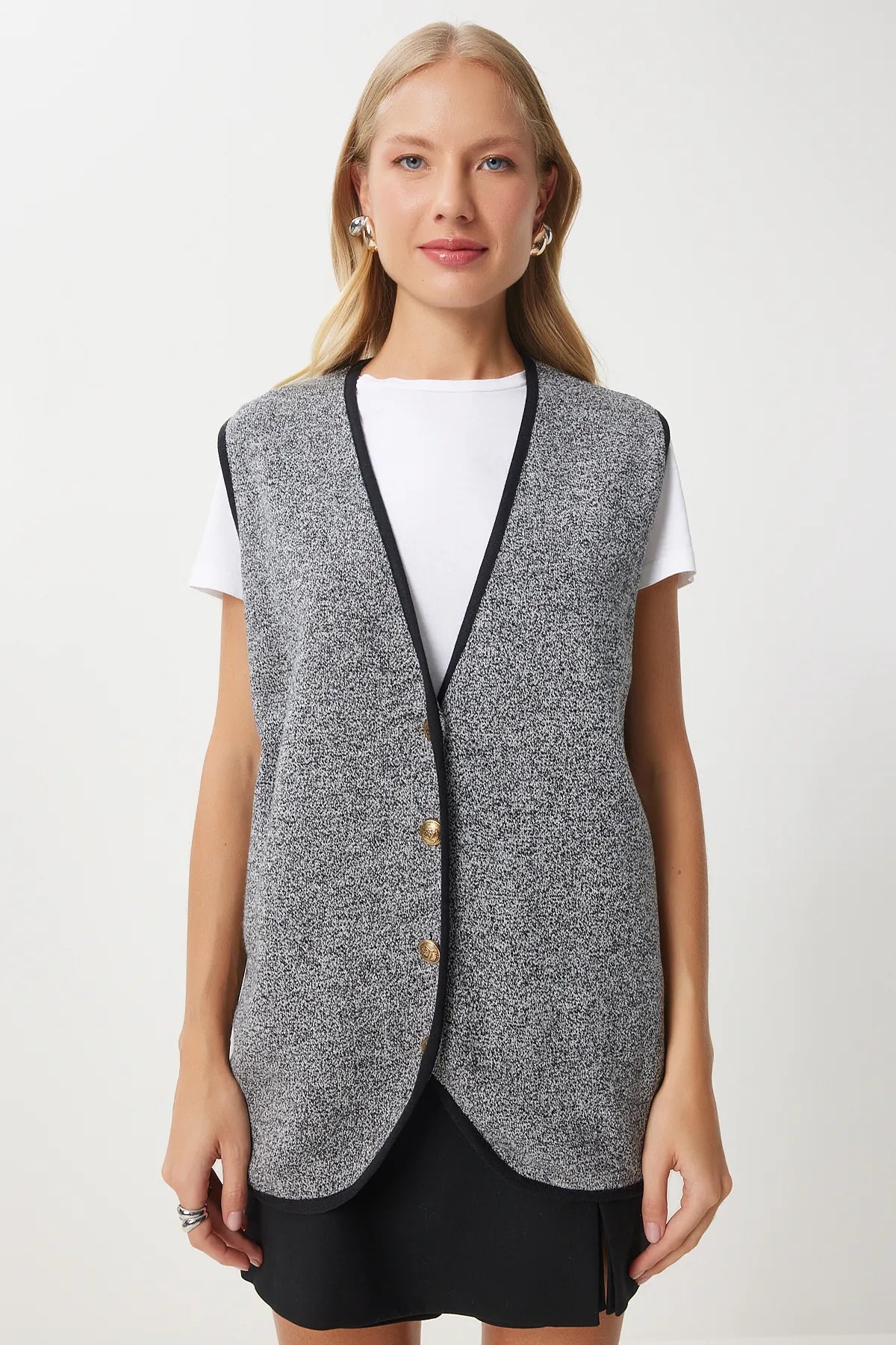 Dark Gray Buttoned Knit Vest