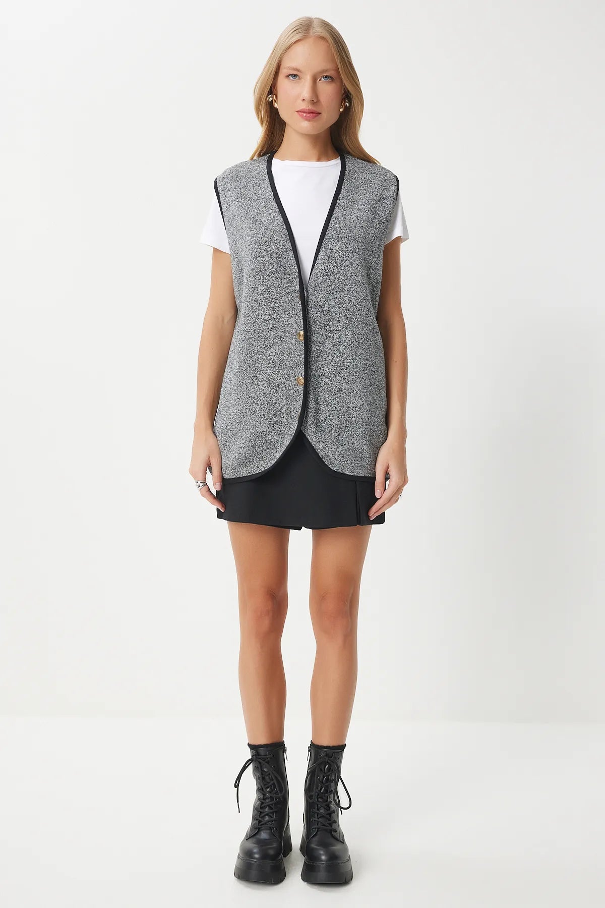 Dark Gray Buttoned Knit Vest