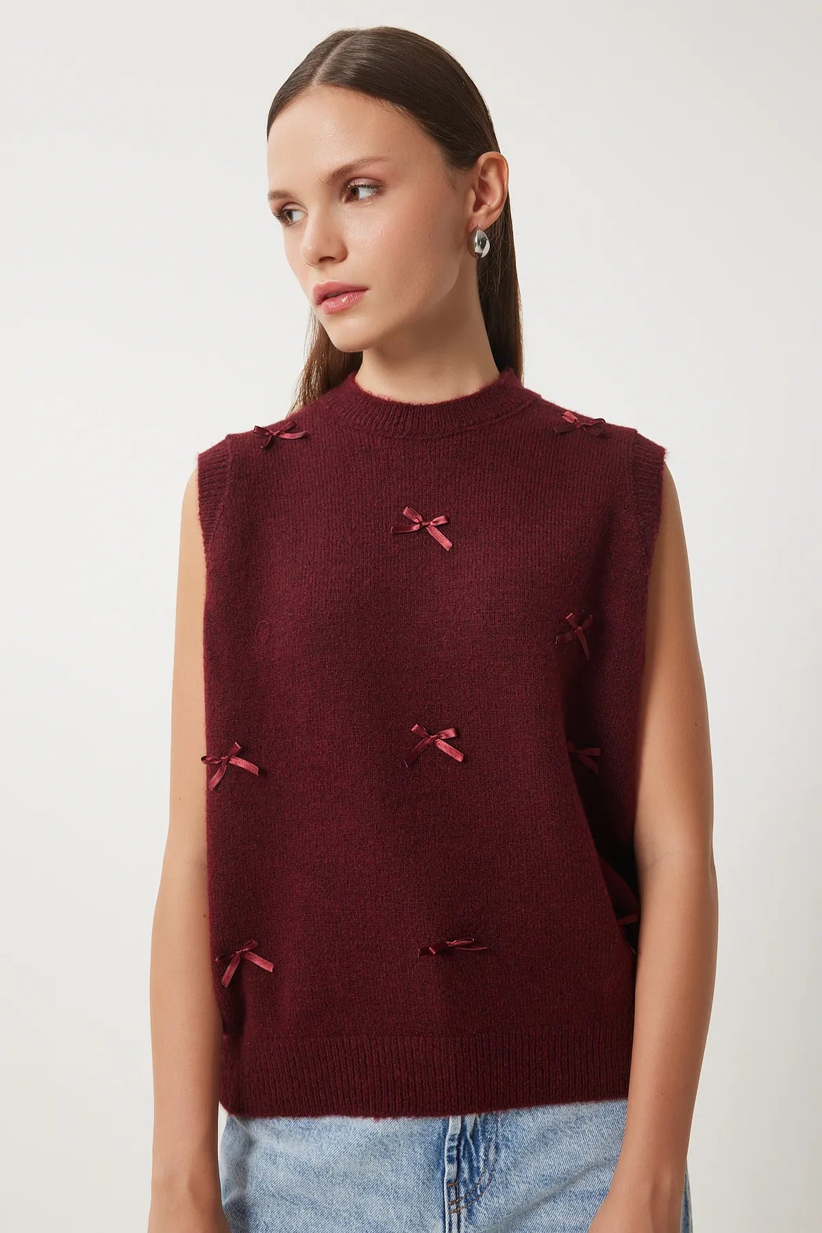 Bow Knit Sweater - CLARET RED