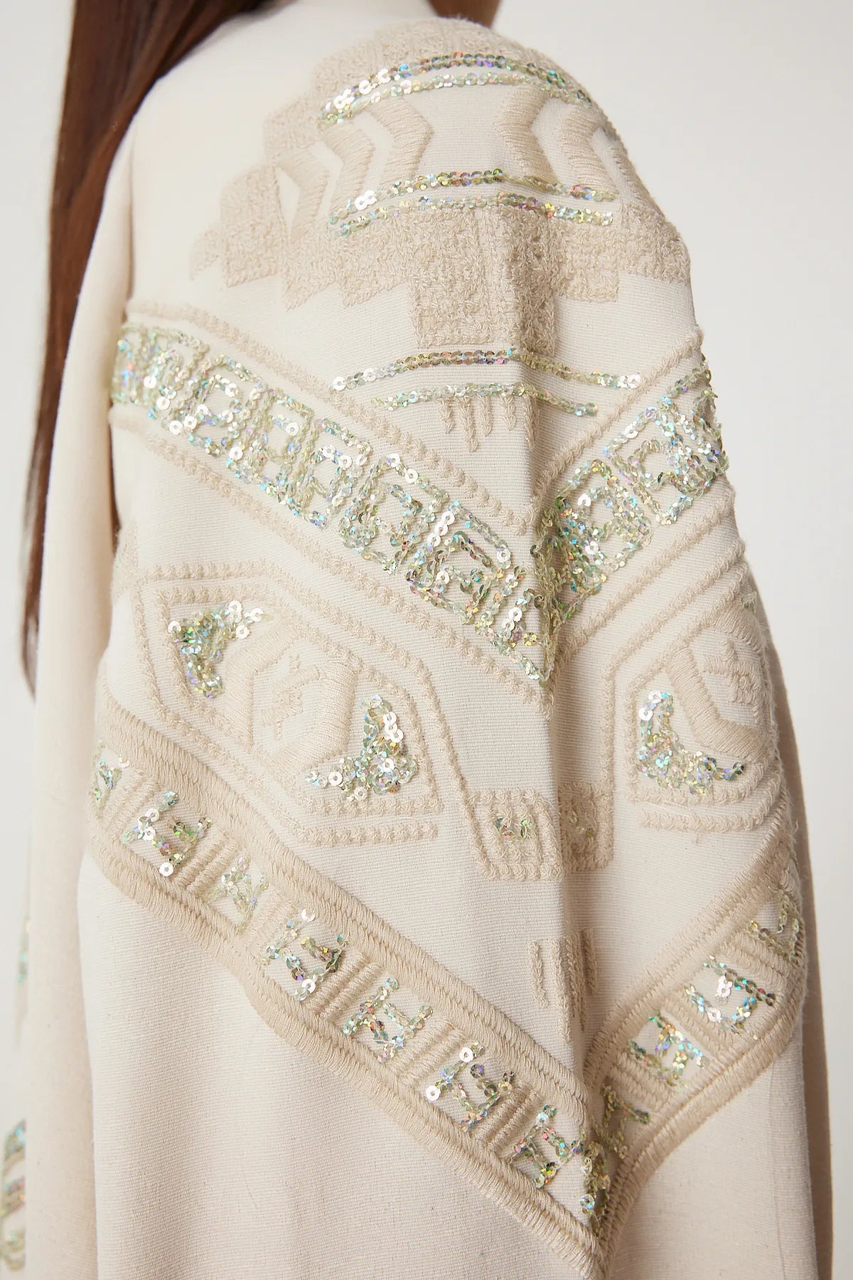 Embroidered Linen Kimono CREAM BEIGE