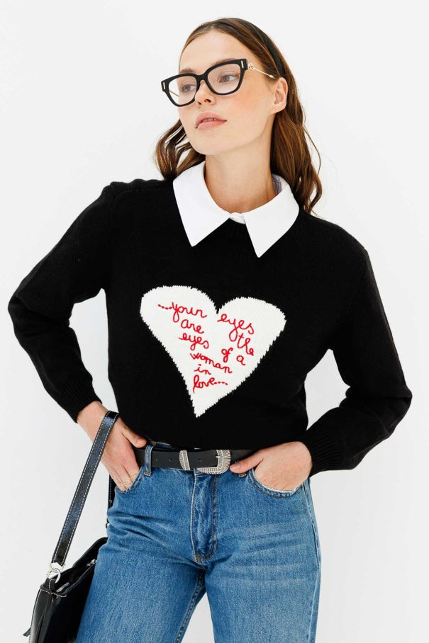 Embroidered Love You Black Sweater