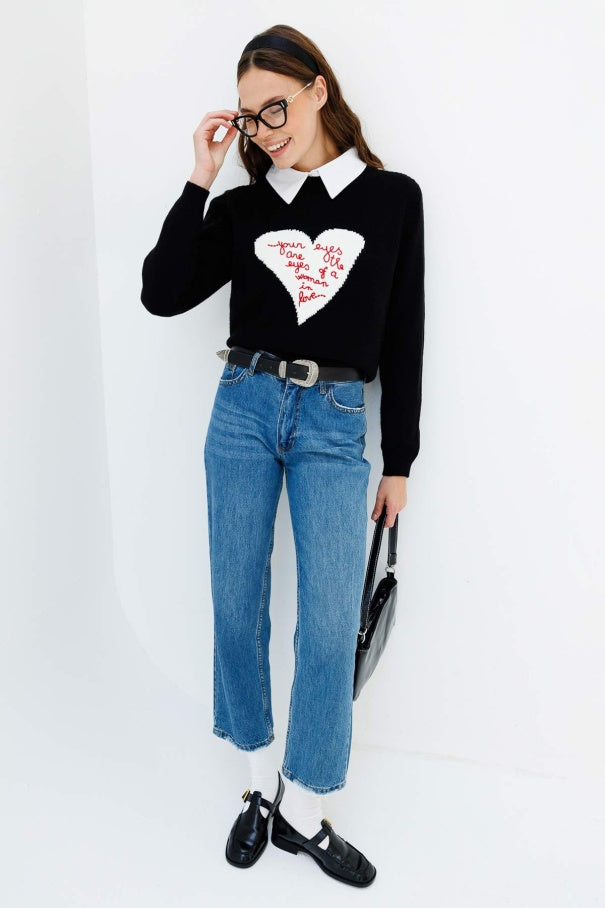 Embroidered Love You Black Sweater