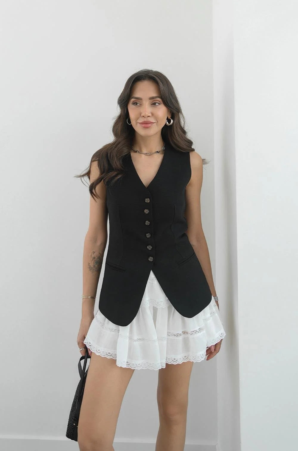 Black Greta Linen Vest