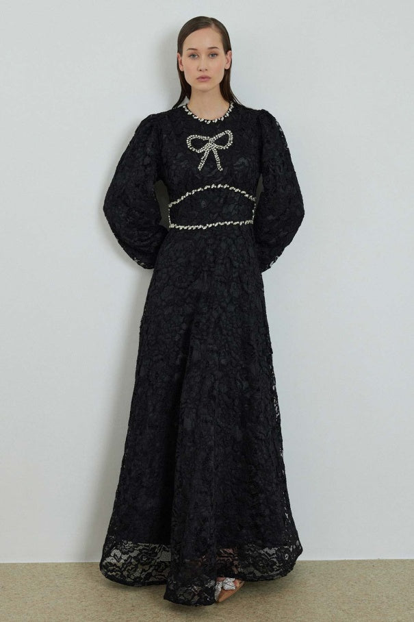 Elisabeth Stone Embroidered Lace Black Dress