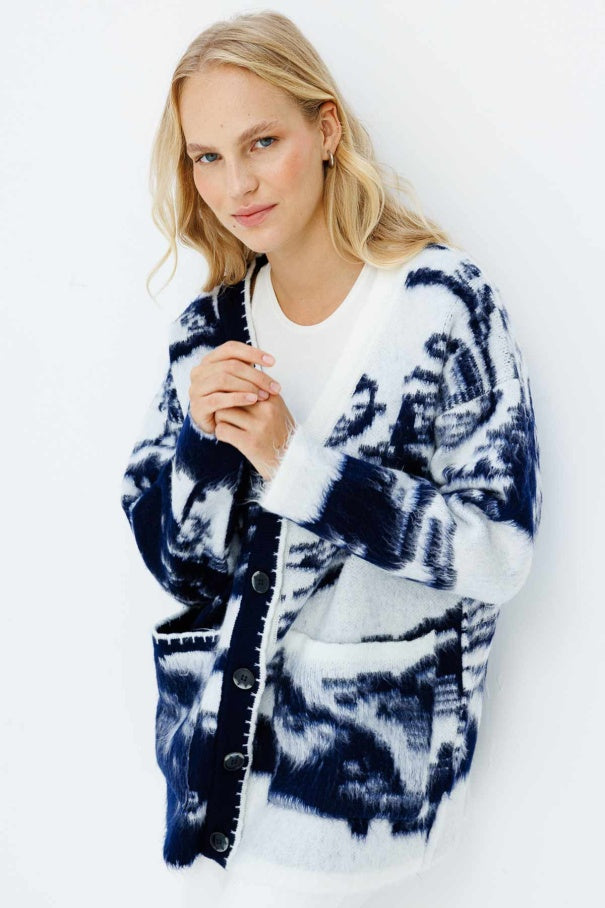 Patterned Navy Blue Cardigan | CARDIGAN | CLOTHES | Lebbse Patterned Navy Blue Cardigan | CARDIGAN | CLOTHES | Lebbse