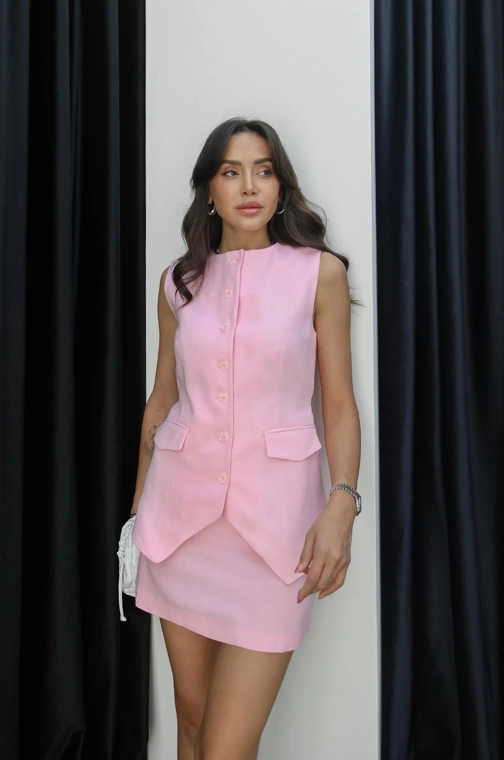 Pink Linen Mini Skirt