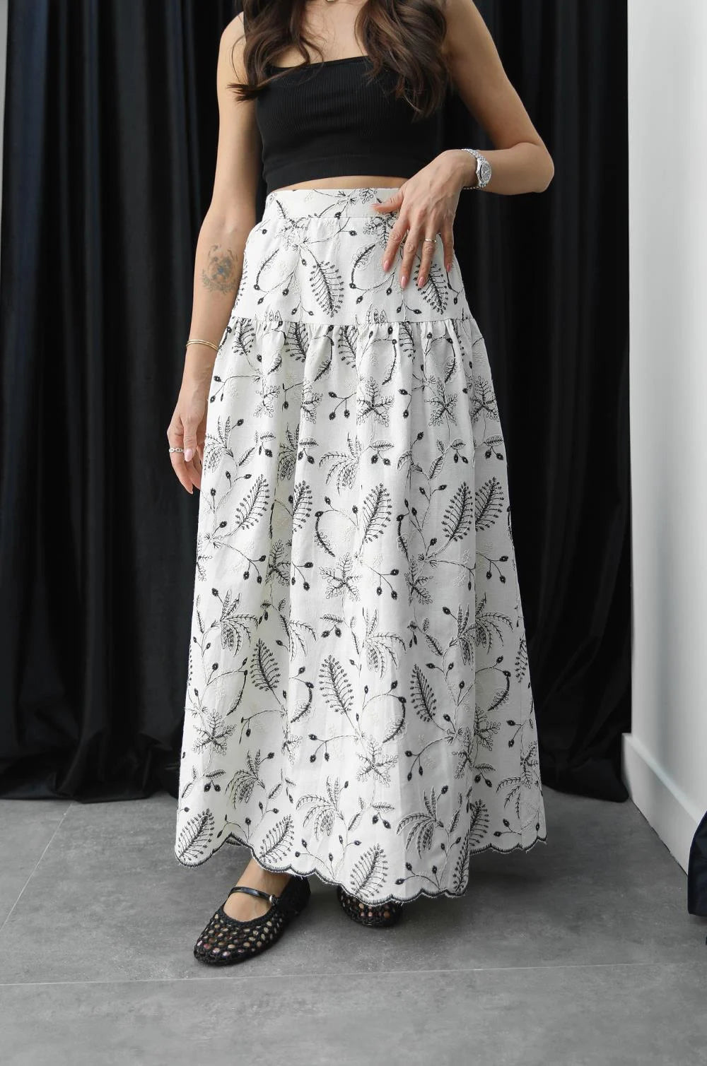 Natural Shea Embroidered Linen Skirt