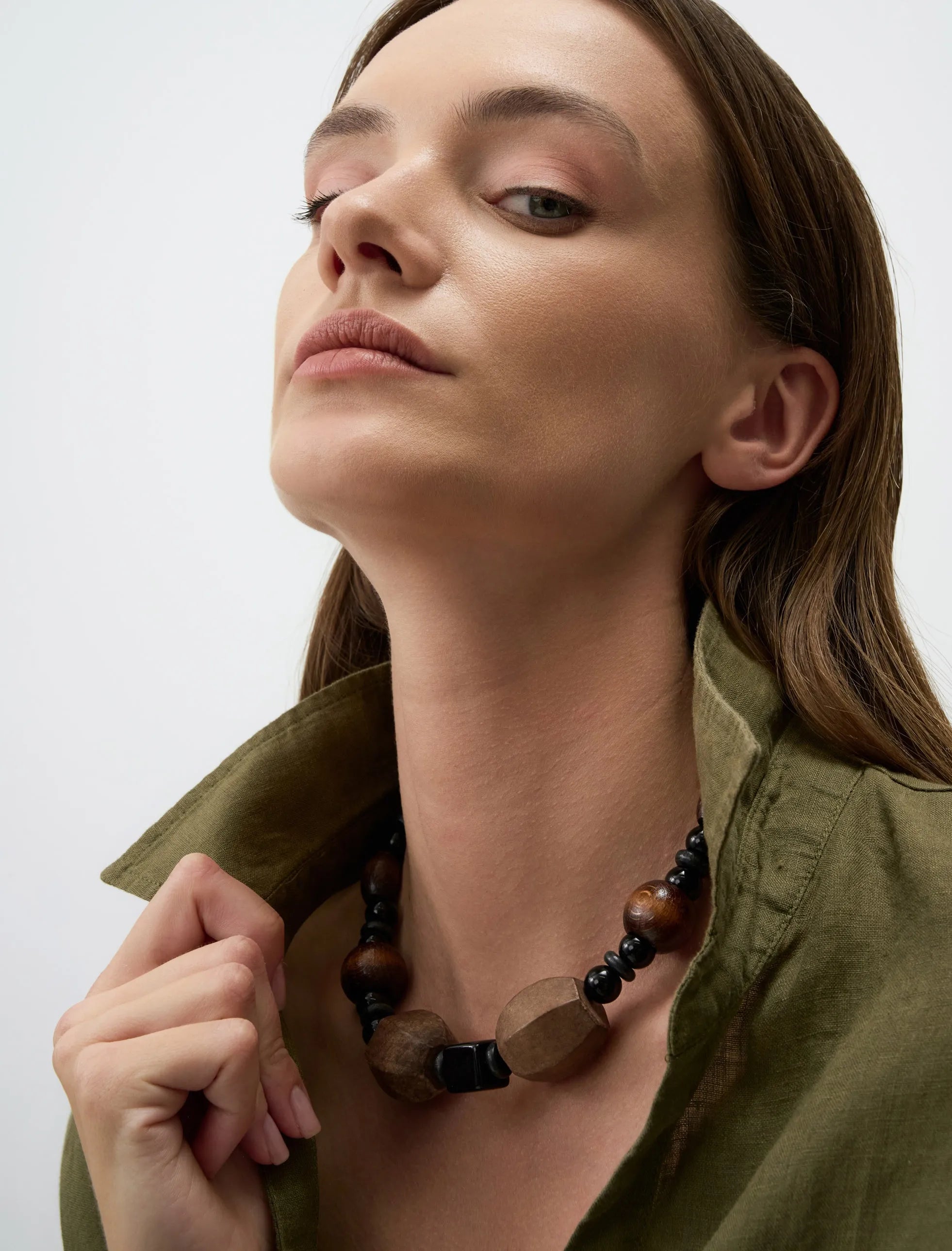 Natural Stone Necklace with Wood Details