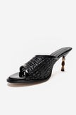SELVIAN Black Woven Women’s Beaded Heel Mule Sandals