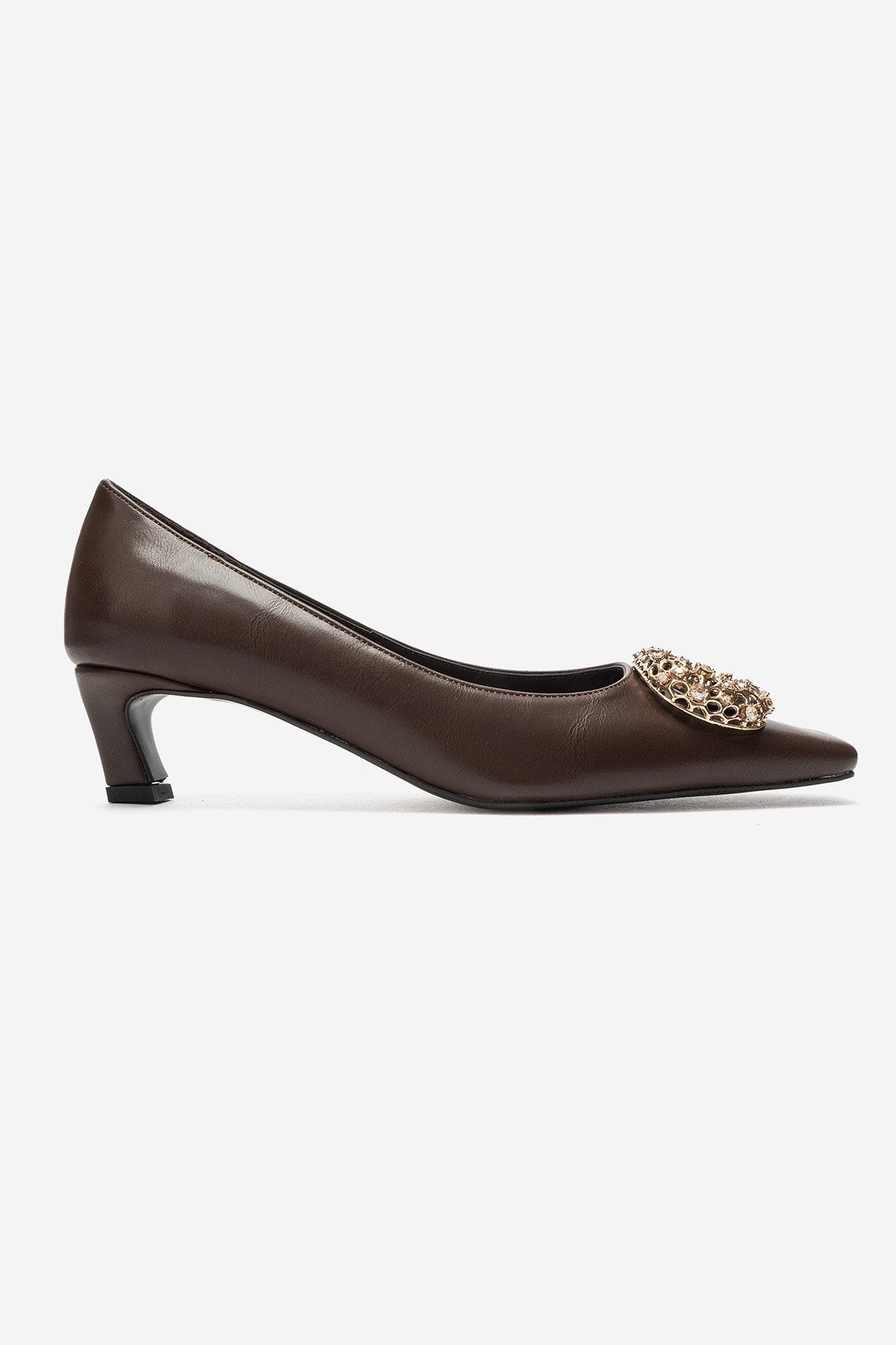 Marte – Brown Buckle Detail Low-Heel Shoes