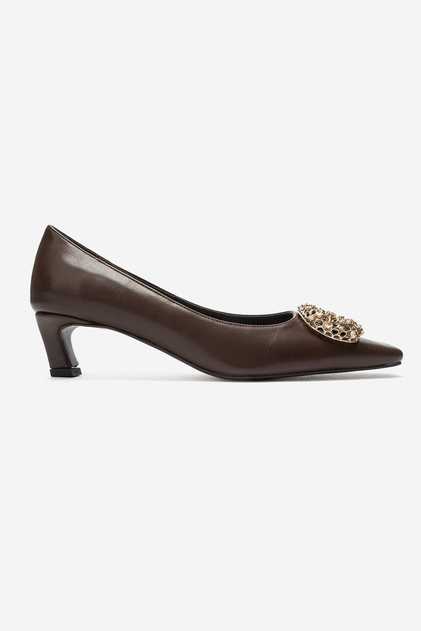 Marte – Brown Buckle Detail Low-Heel Shoes