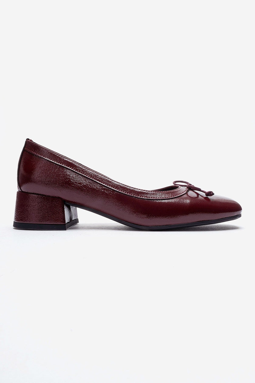 GIPSY Burgundy Patent Leather Bow Detail Block Heel Shoes