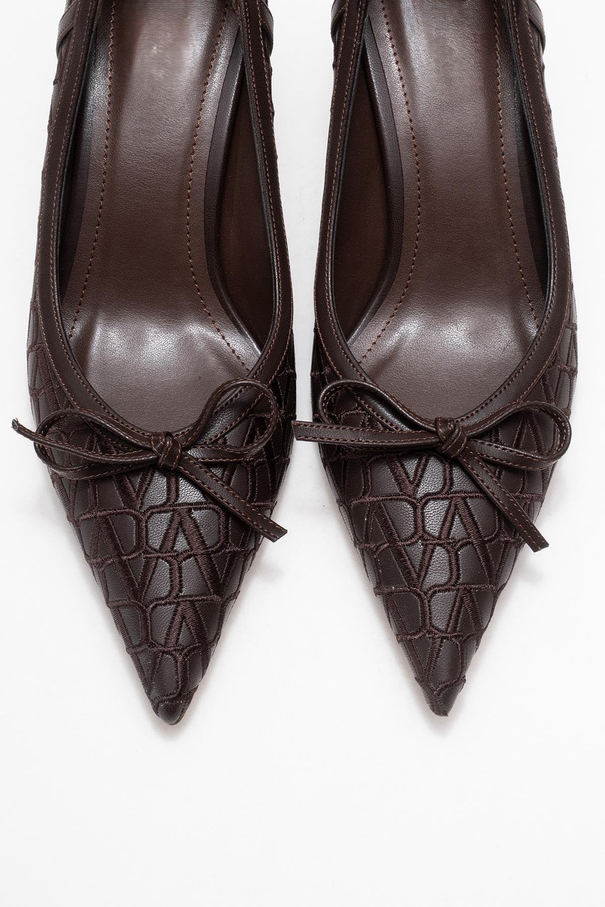 CAMDEN Brown Patterned Bow Women's High-Heeled Shoes