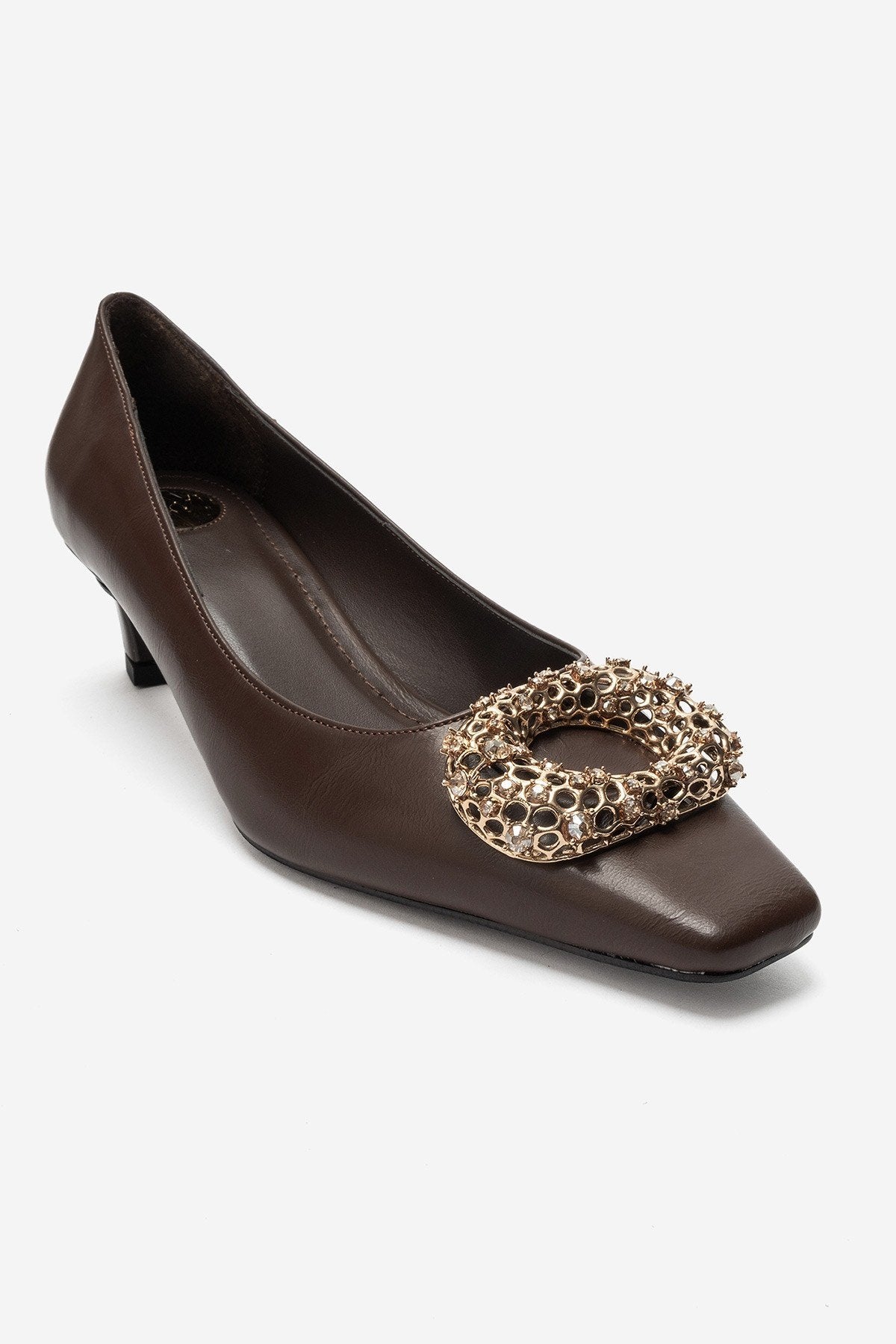 Marte – Brown Buckle Detail Low-Heel Shoes