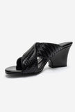 LAVEAN Black Woven Cross-Strap Wedge Mule Slipper