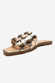 BAREON Gold Genuine Leather Slide Sandals with Gold Buckle