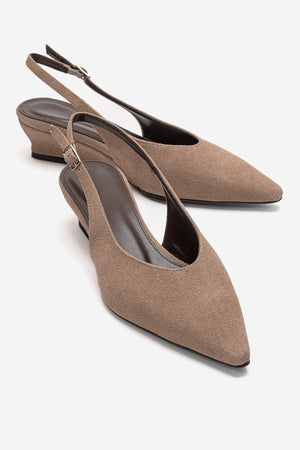ROSELLA Taupe Suede Mini Wedge Heel Women's Shoes