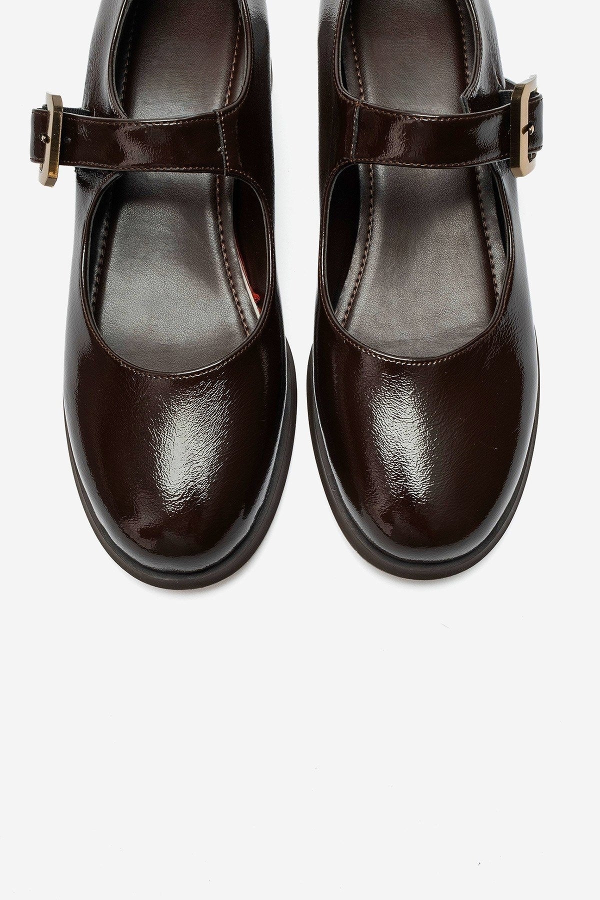 SLADE Brown Crinkled Patent Leather Chunky Heel Shoes