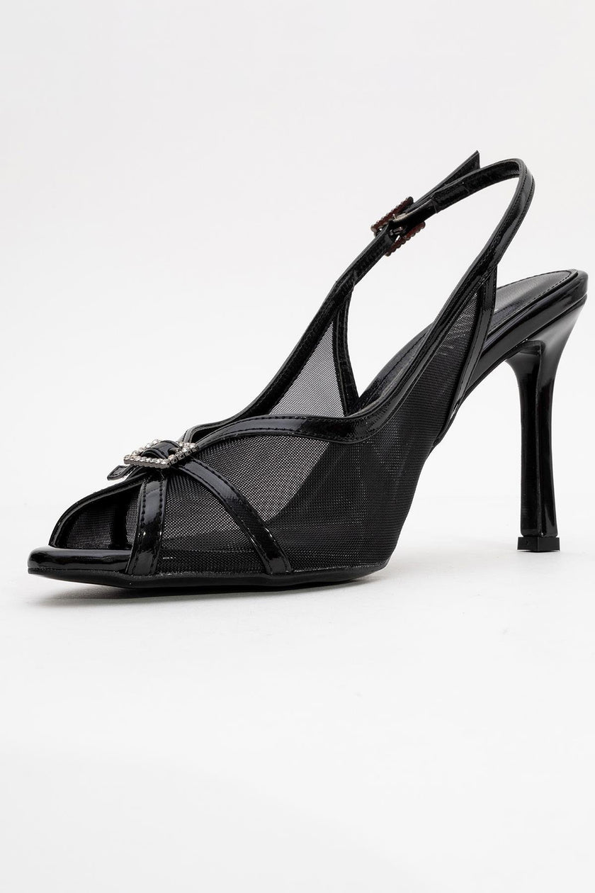 ELYSE Black Patent Leather Mesh Women's High-Heeled Evening Shoes