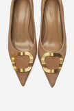 NOEMI Taupe Genuine Suede Leather Buckle Strap Heels – 6 cm
