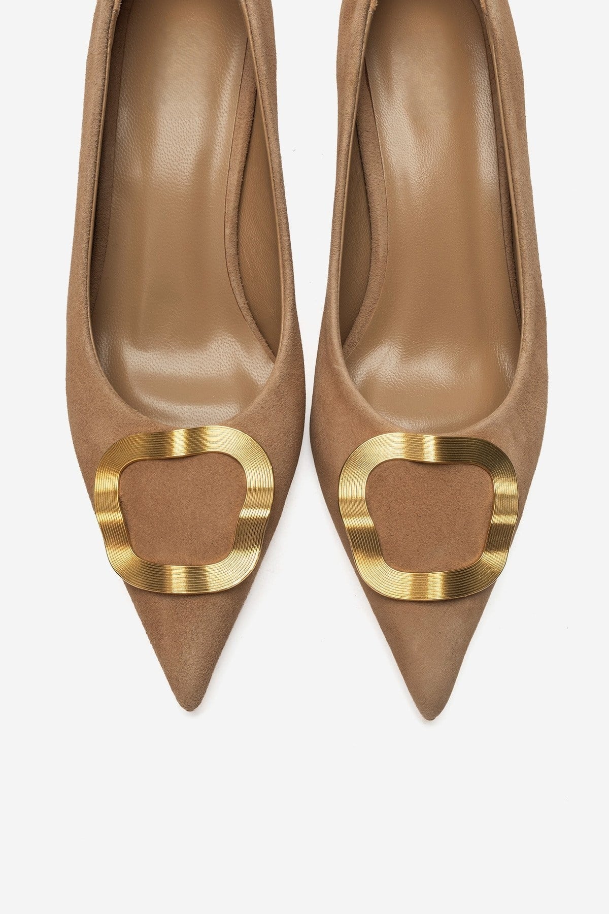NOEMI Taupe Genuine Suede Leather Buckle Strap Heels – 6 cm