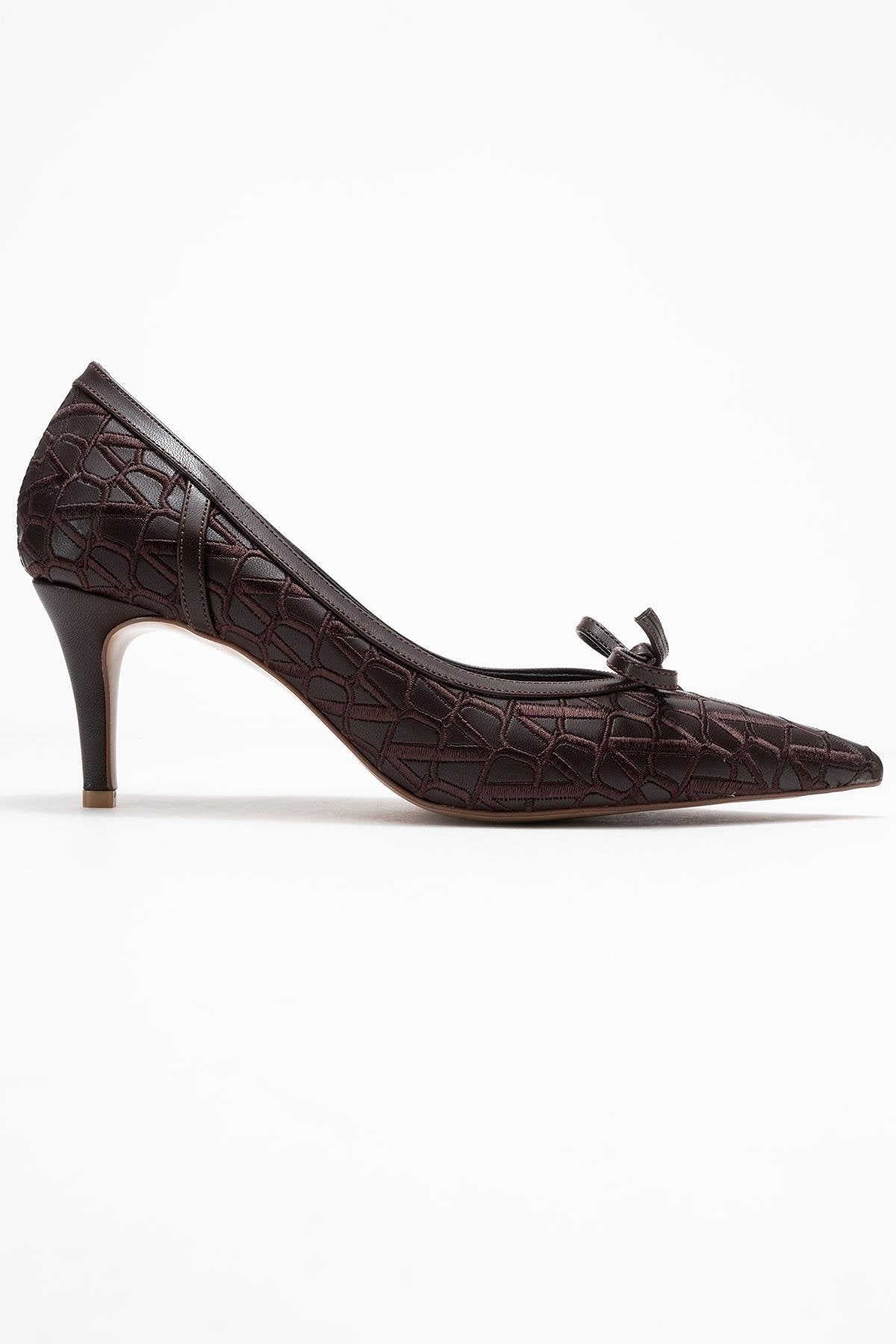 CAMDEN Brown Patterned Bow Women's High-Heeled Shoes