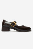 SLADE Brown Crinkled Patent Leather Chunky Heel Shoes