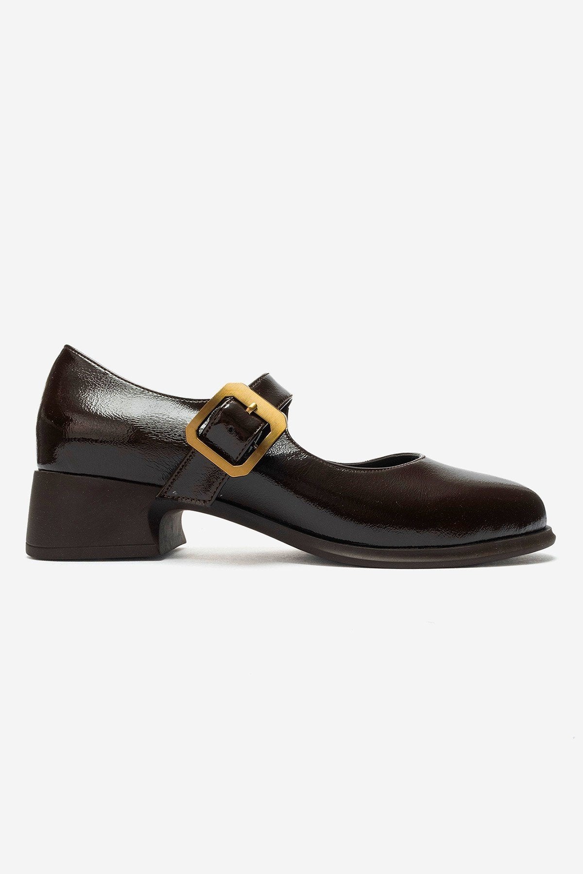 SLADE Brown Crinkled Patent Leather Chunky Heel Shoes