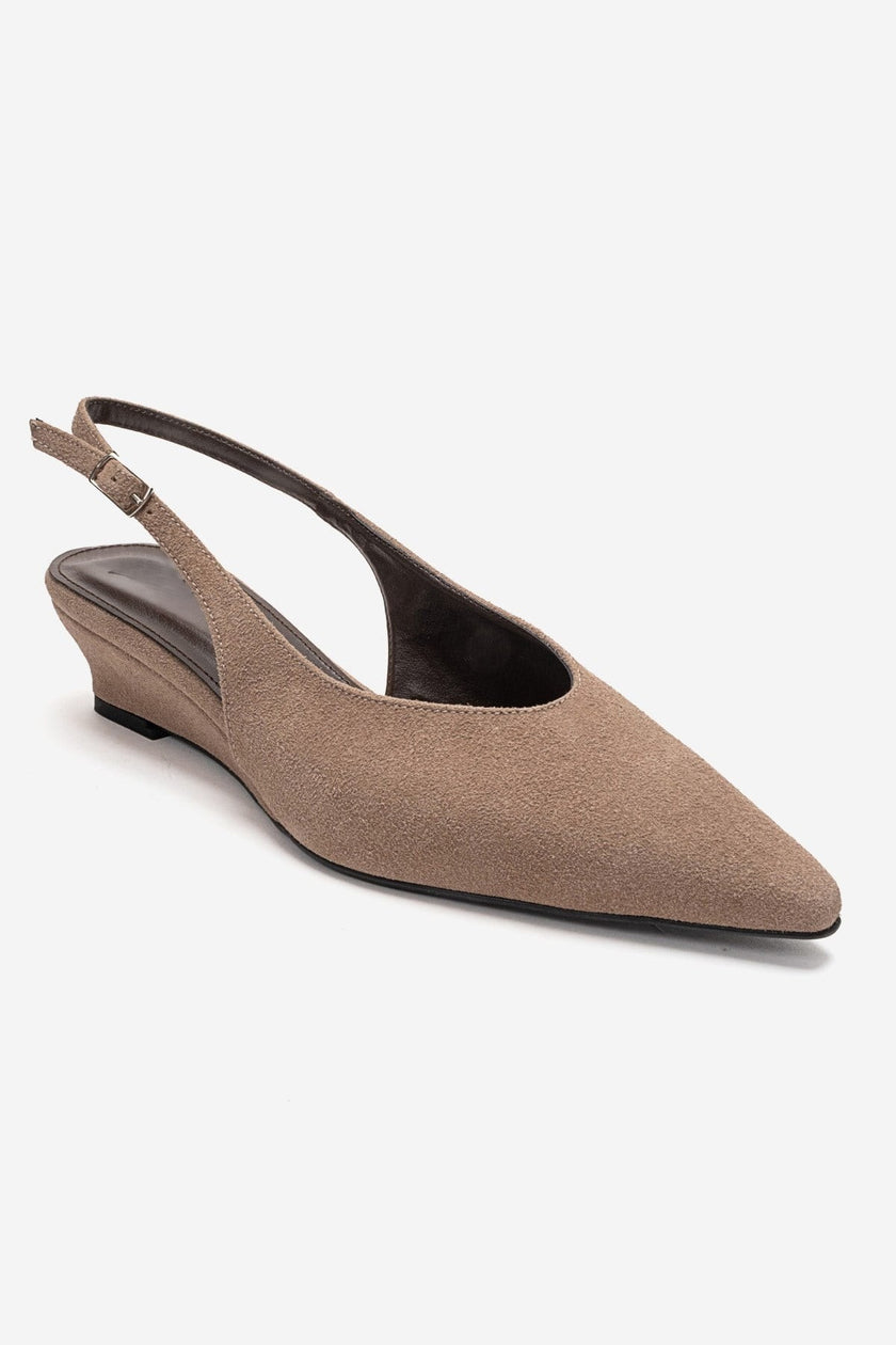 ROSELLA Taupe Suede Mini Wedge Heel Women's Shoes