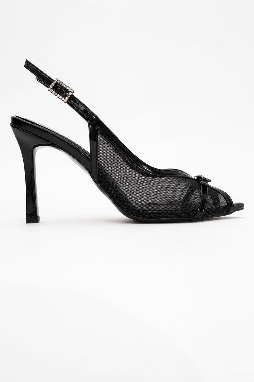 ELYSE Black Patent Leather Mesh Women's High-Heeled Evening Shoes