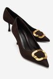 NOEMI Brown Genuine Suede Leather Buckle Strap Heels – 6 cm