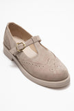 JANNEY Beige Suede Genuine Leather Strappy Loafers for Women