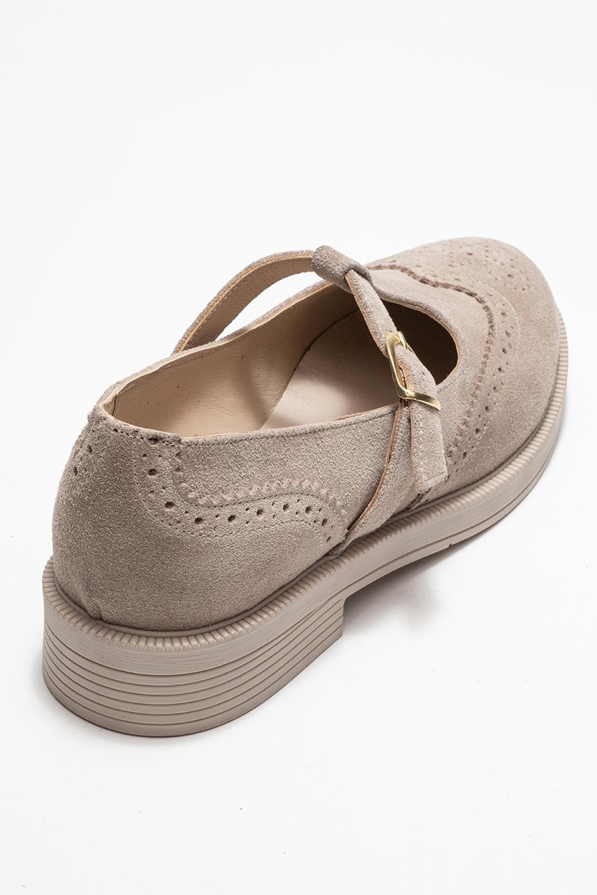 JANNEY Beige Suede Genuine Leather Strappy Loafers for Women