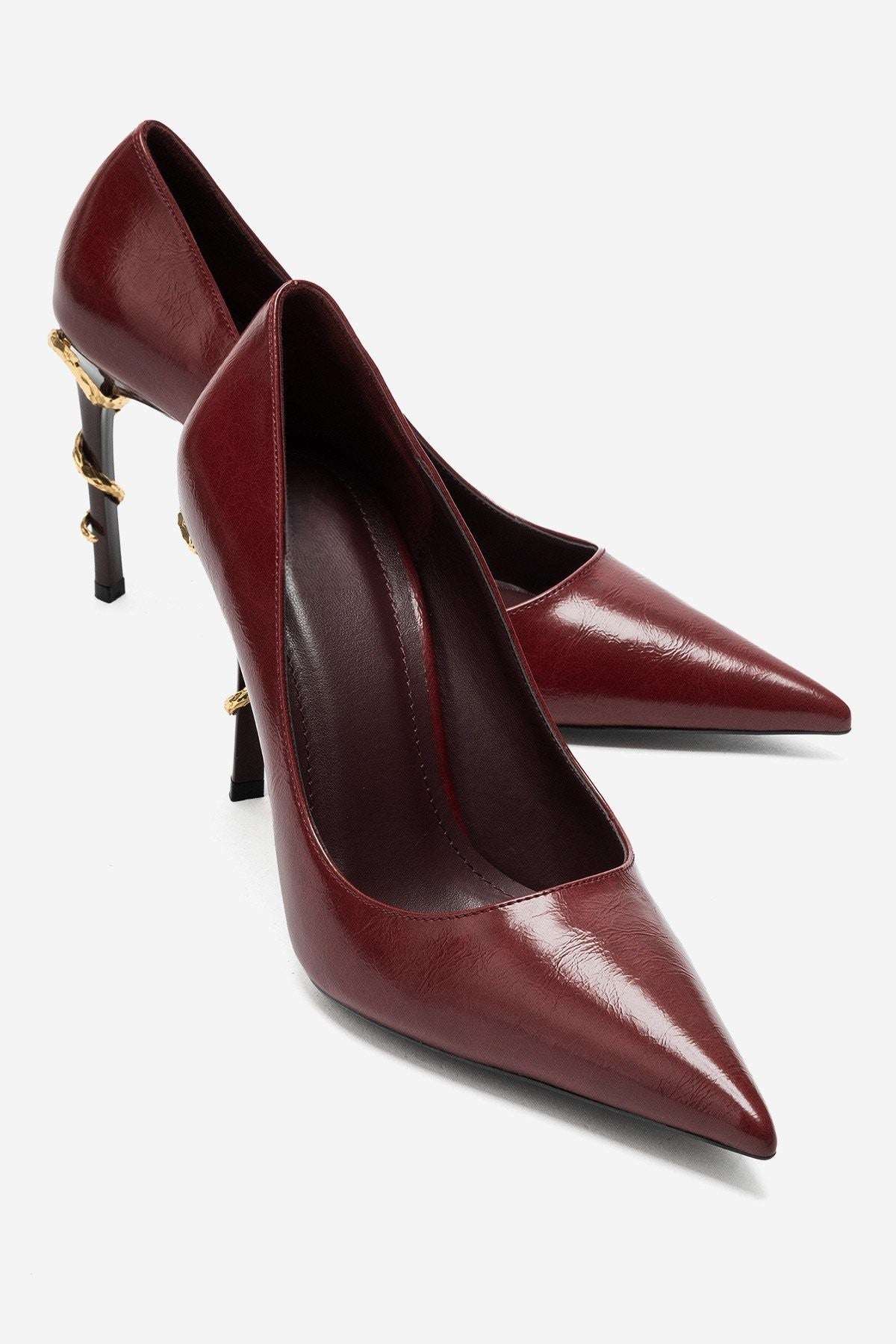 ADRIANA Burgundy Women's High-Heel Shoes with Gold Details – 10 cm