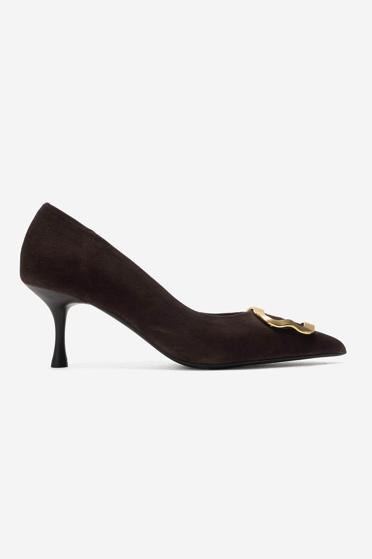 NOEMI Brown Genuine Suede Leather Buckle Strap Heels – 6 cm