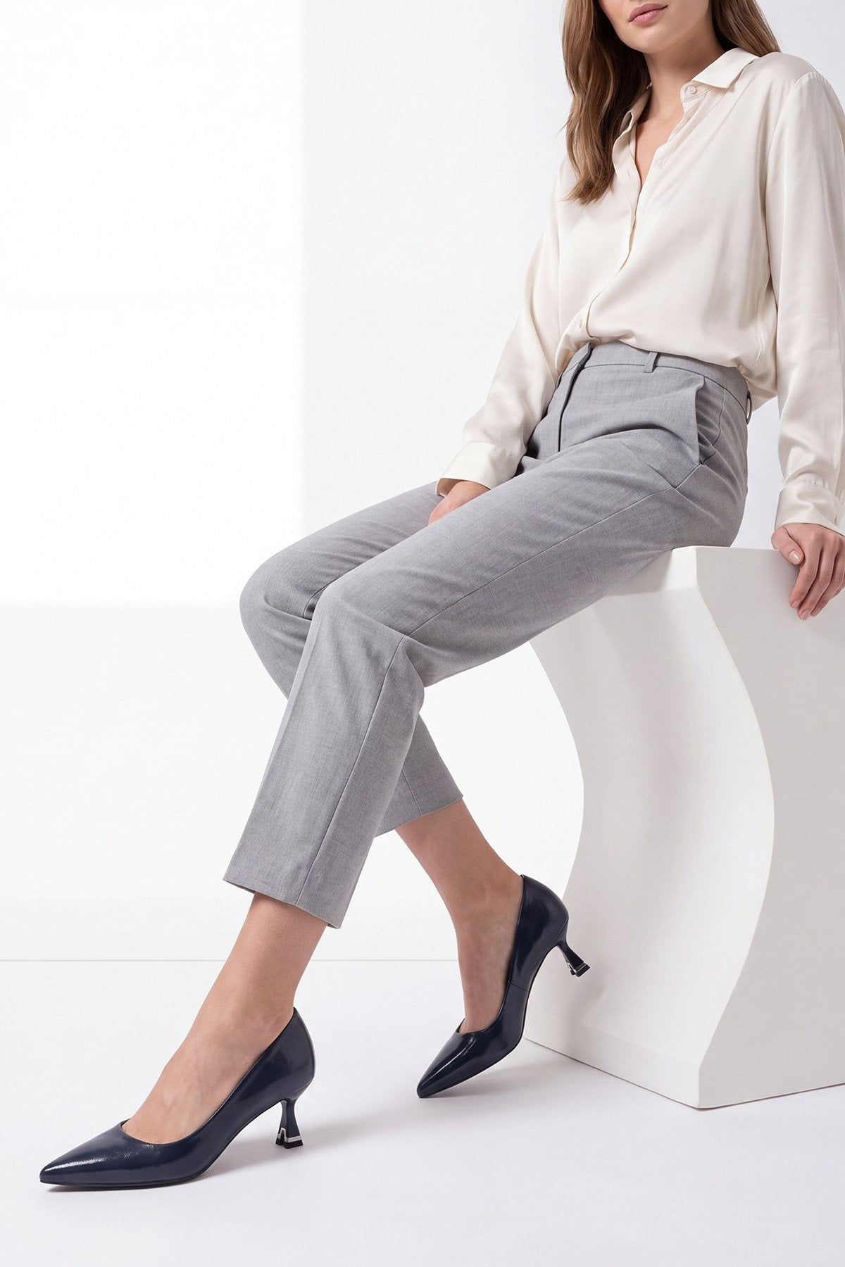 LAWTON Navy Blue Pointed-Toe Stiletto Heels