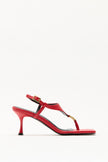 Minimal Gold Accessory Toe-Post Red Women's Heeled Sandals