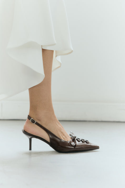 Pointed Toe Lace-Up Bitter Brown Women’s Heeled Shoes