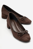 Leslie – Brown Suede Bow Detail Block Heel Shoes
