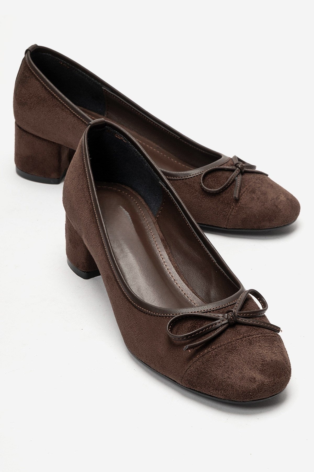 Leslie – Brown Suede Bow Detail Block Heel Shoes